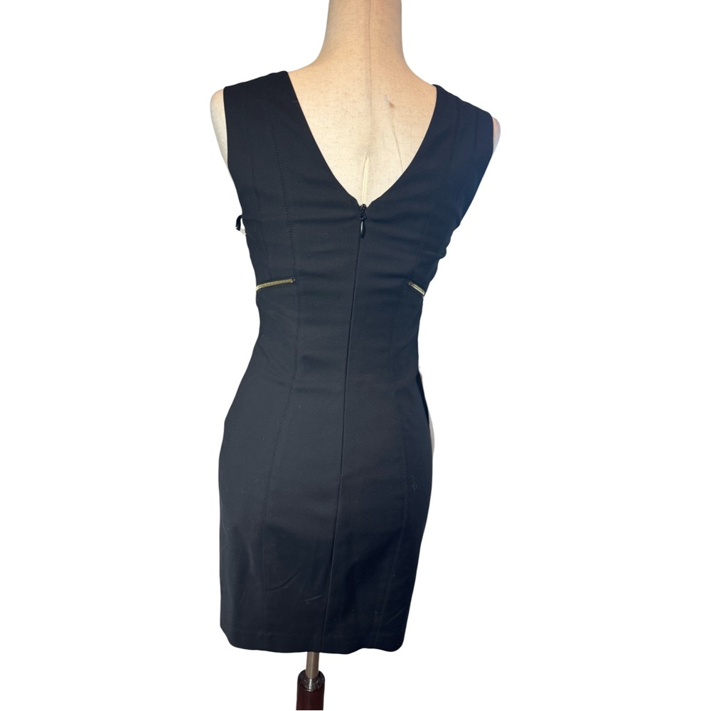 Bebe Little Black Dress Midi Sheath Dress Gold Zippers Bondage Women’s SZ 2 - Picture 15 of 15